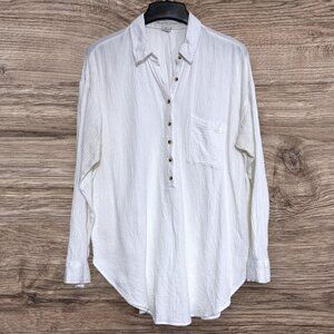 Pilcro Anthropologie White Cotton Cover-Up Gauze Tunic Top L Longline Resort